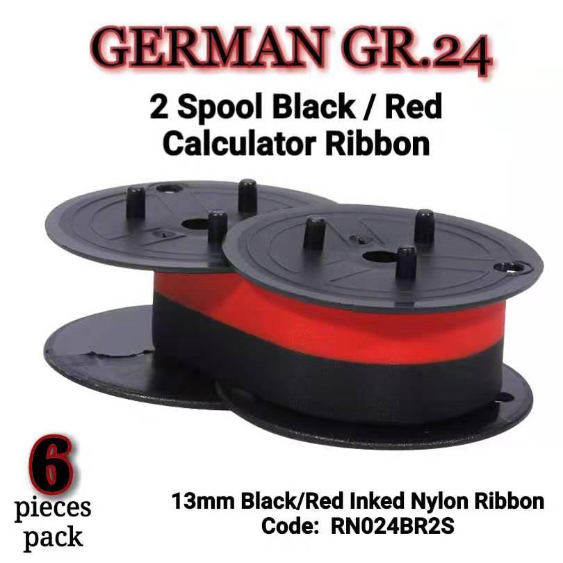 German Gr. 24 Calculator & Cash Register Ribbon - Black & Red Inked Nylon (6 pc pack)