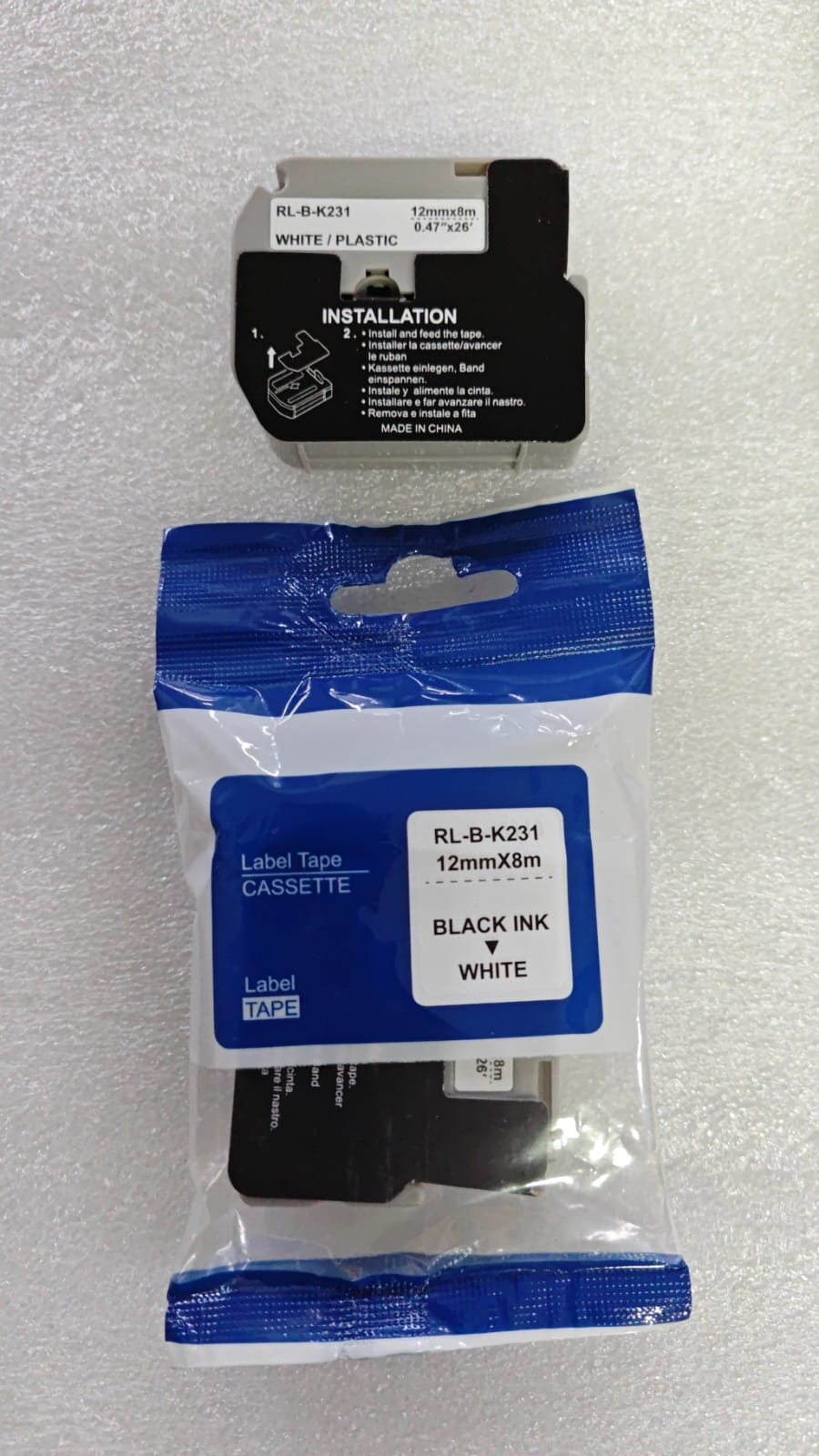 MK-231 Compatible Brother Label Tape (12mm x 8m) for P-Touch Labeling Machines - Black on White