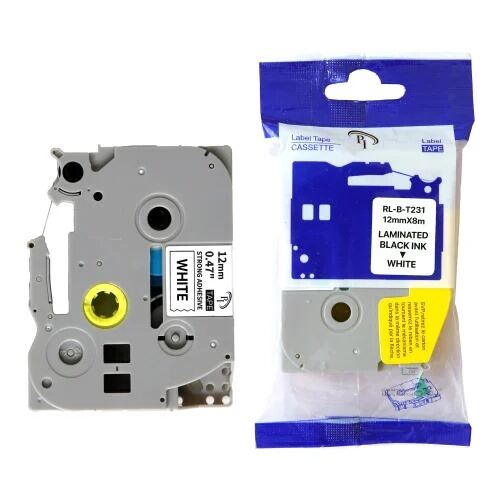 TZe-231 Compatible Tape for Brother P-touch Printers - Black on White (12mm x 8m Laminated)