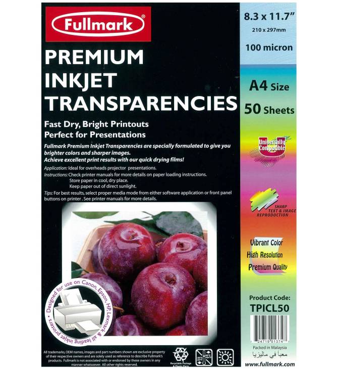 Inkjet Transparency A4 50 Sheets (TPICL50)