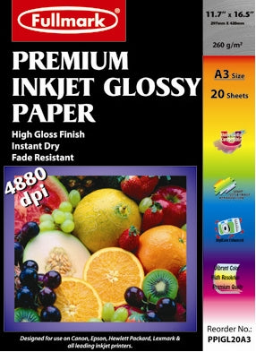 Inkjet Glossy Paper A3 150GSM 20 sheets (Cast Coated) (PPIGL20A3)