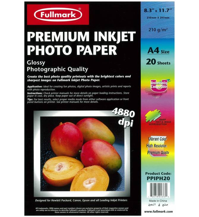 Inkjet Photo Paper A4 210GSM (Resin Coated) 20 Sheets (PPIPH20)