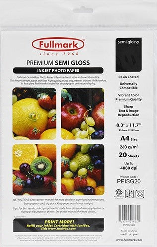 Premium Semi-Gloss Inkjet Photo Paper A4 260GSM (Resin Coated) 20 Sheets