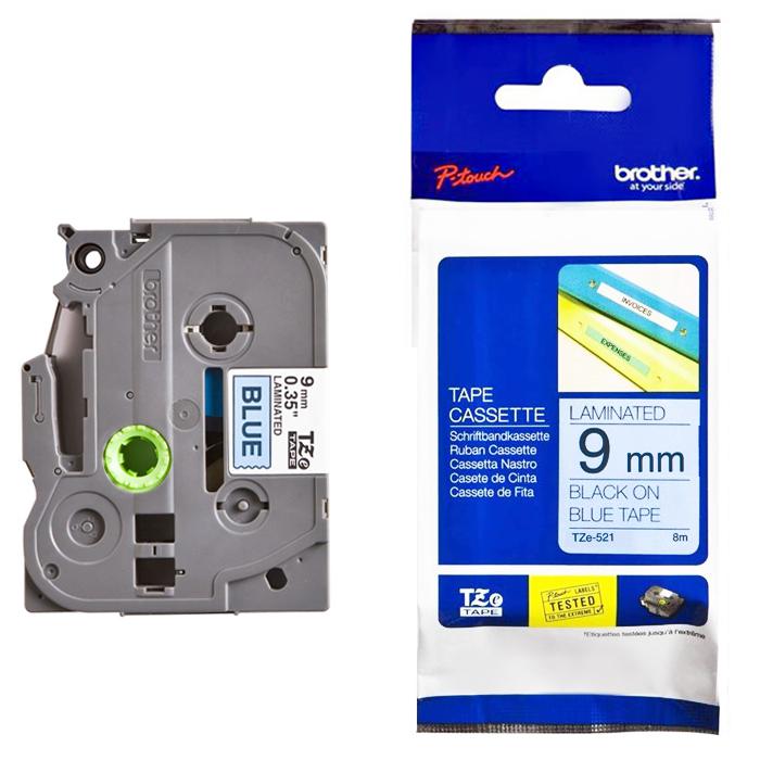 TZe-521 Compatible Tape for Brother Printers - Black on Blue (9mm x 8m Laminated)