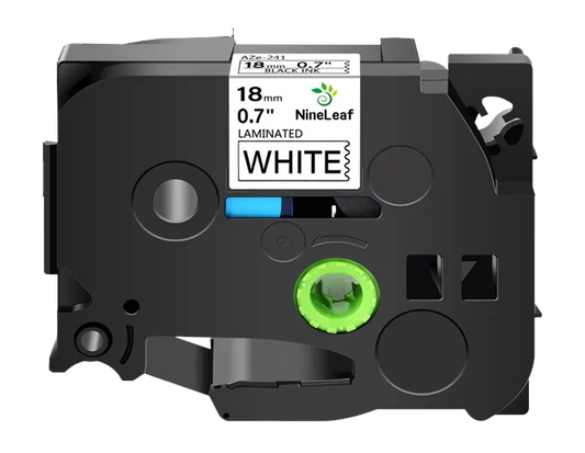 Brother P-touch TZ-241/TZE-241 Laminated Black on White Compatible Label Tape (18mm x 8m)