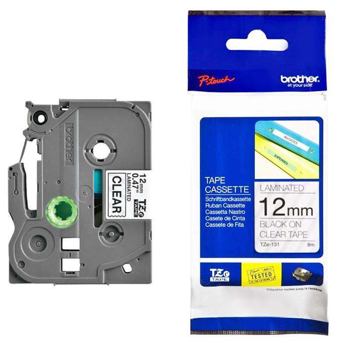 TZe-131 Compatible Tape for Brother P-touch Printers - Black on Clear (12mm Laminated)