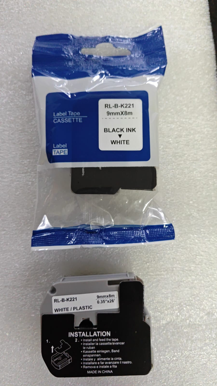 MK-221 Compatible Brother Label Tape (9mm x 8m) for P-Touch Labeling Machines - Black on White